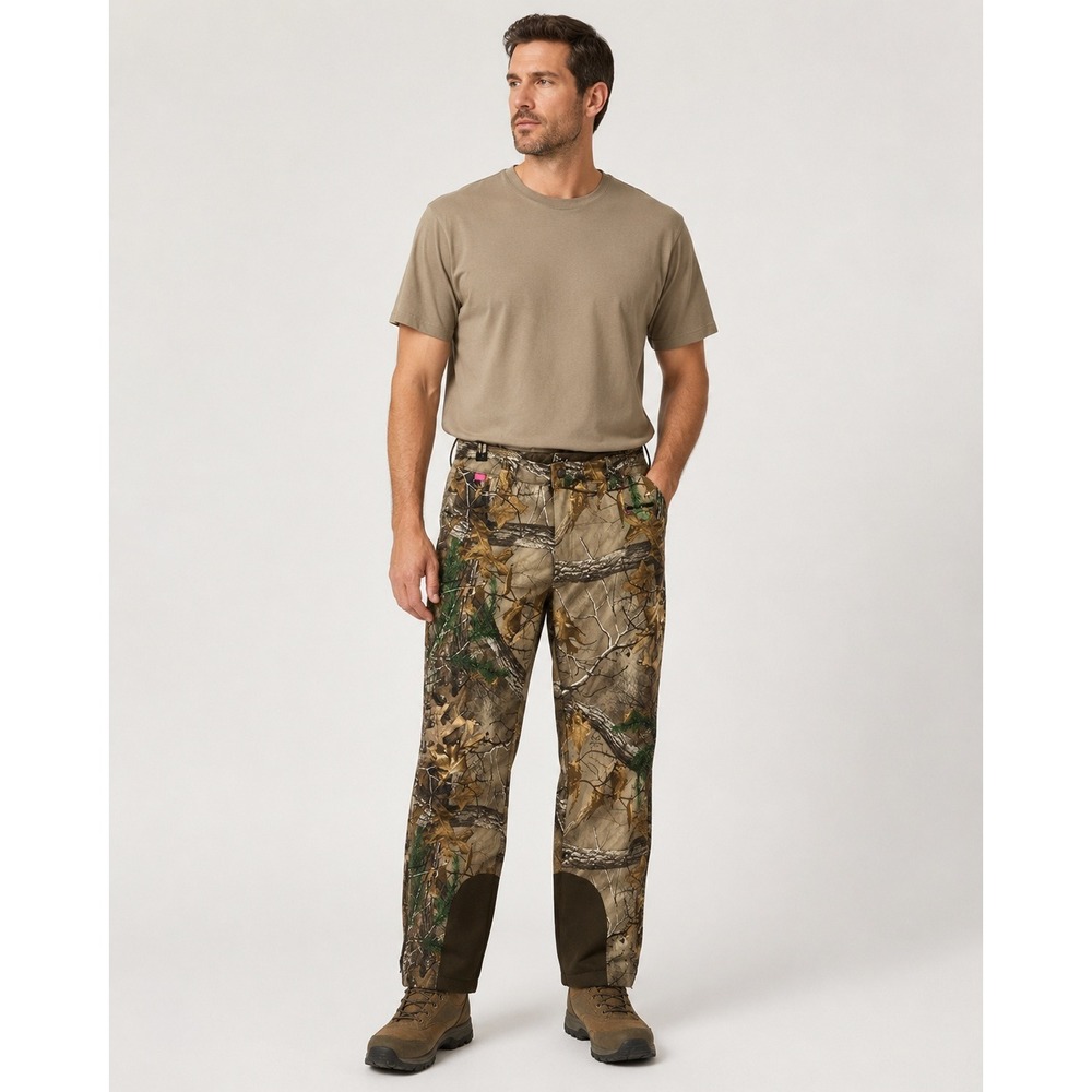 Realtree Hunting Pants XL 46-48 x 30 Brown‎ Camo Fleece Lined Pockets Zip Hems